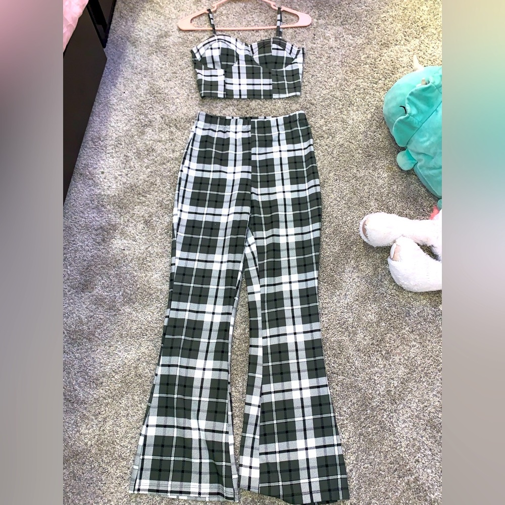 2-piece Plaid green set